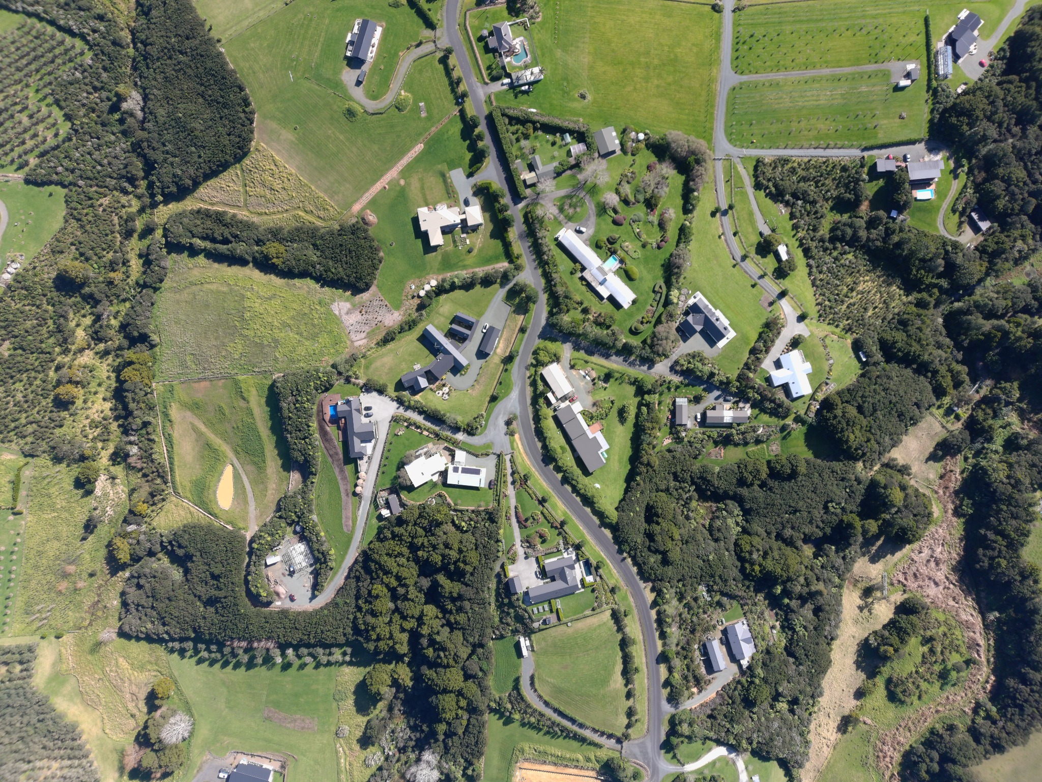 Near-vertical aerial view showing the current Pigeonberry Lane subdivision layout